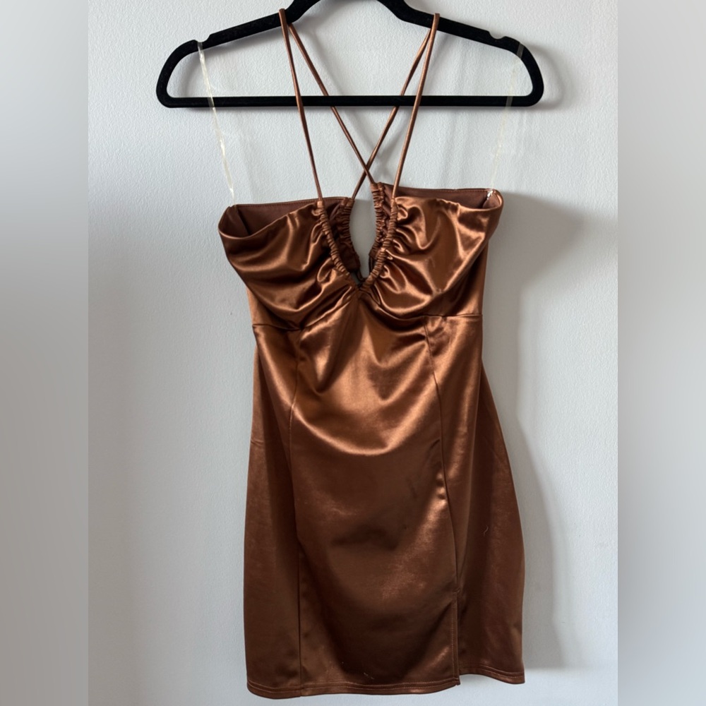 Elegant Brown Satin Dress